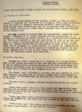 Joint Investigation Report Alleged Discrimination in Marked Tree, Arkansas, October 8, 1951, folder TM-26-32, AHSRE.
